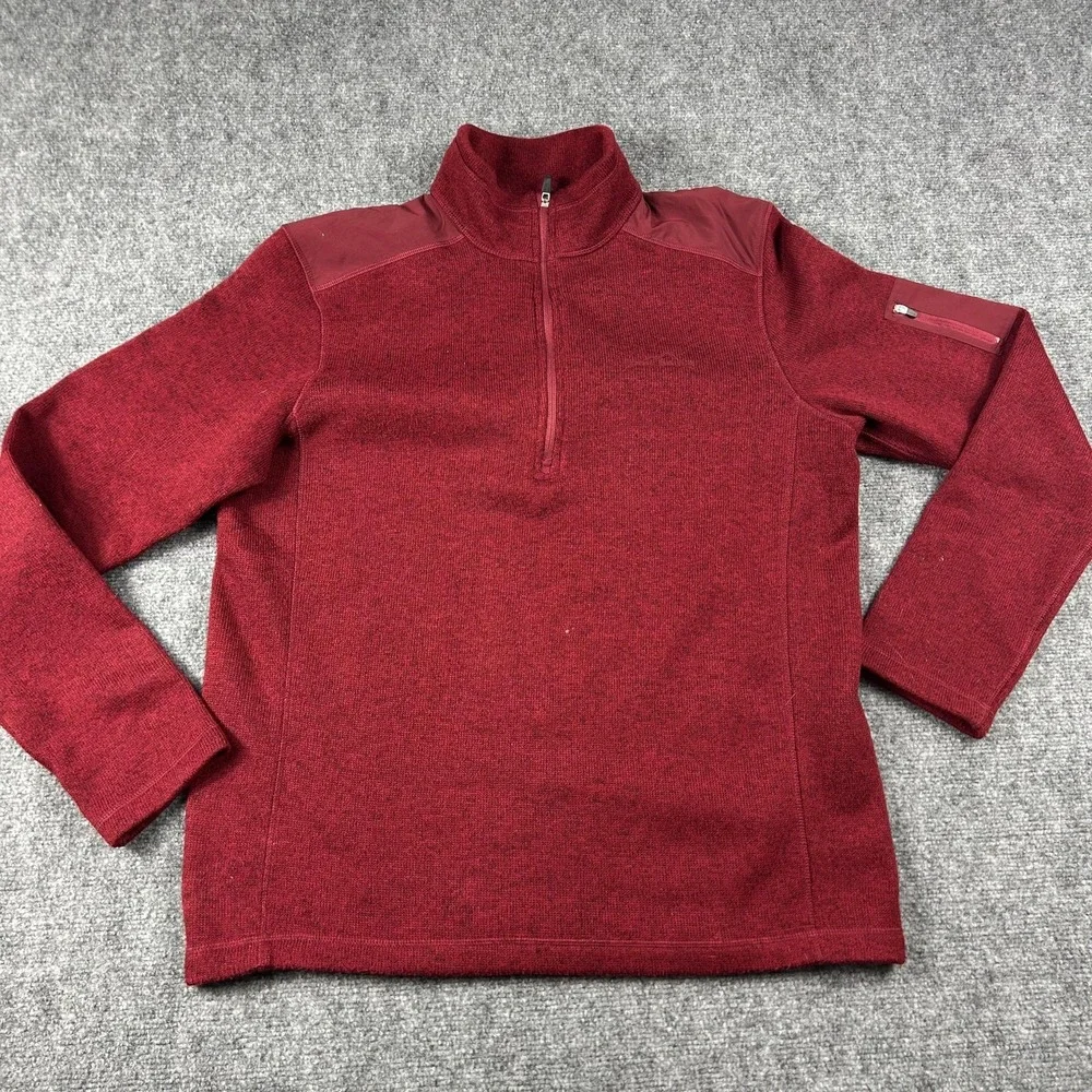 Eddie Bauer Sweater Mens Large Red Quarter Zip‎ Mock Neck Knit Pullover Pocket